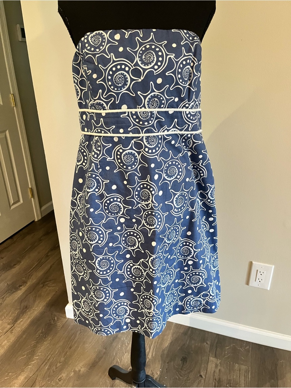 Vineyard Vines Strapless Blue White Nautical Print Dress Size 12